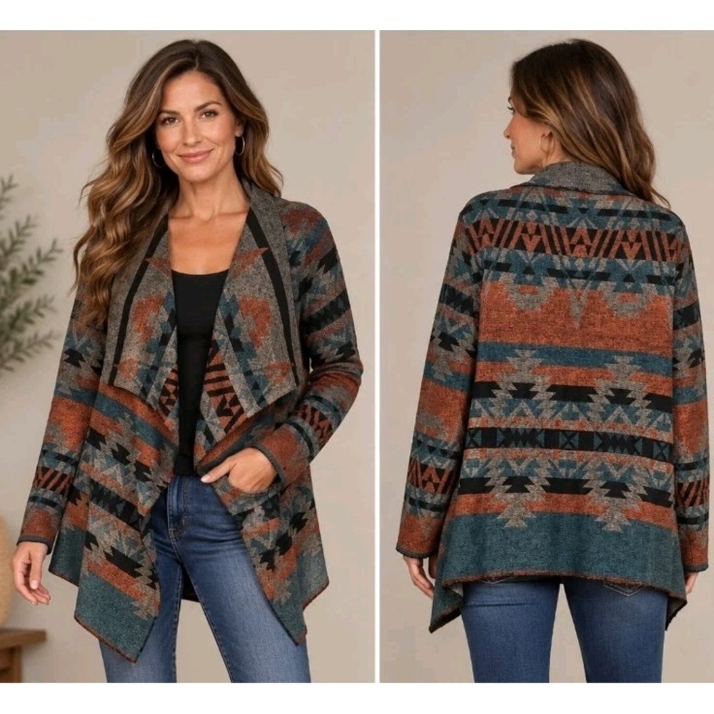 Cripple Creek Womans XL Open Front Blanket Wrap Cardigan Jacket Western Ranch